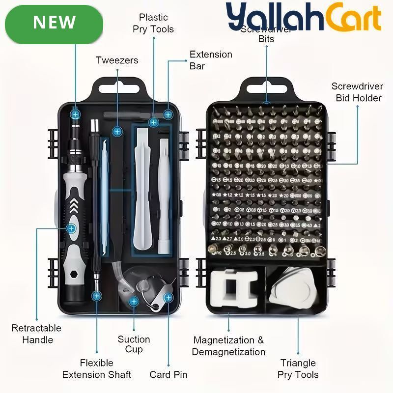 115-in-1 Multi-functional Precision Screwdriver Set - Black & Silver, Ultra Durable Small Repair Kit, PC Accessories Tool Set, PS5 Repair Kit, Precision Screwdriver Set for MacBook, Computer, Laptop, Watch, PS4, Xbox, Glasses, Gaming Console & More