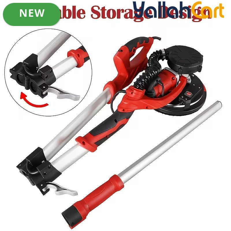 800W Drywall Sander - Red/Black, Electric Drywall Sander with Vacuum Dust Collection, LED Light, Variable Speed 800-1800RPM, Foldable & Extendable Handle, 50pcs Sandpaper Set