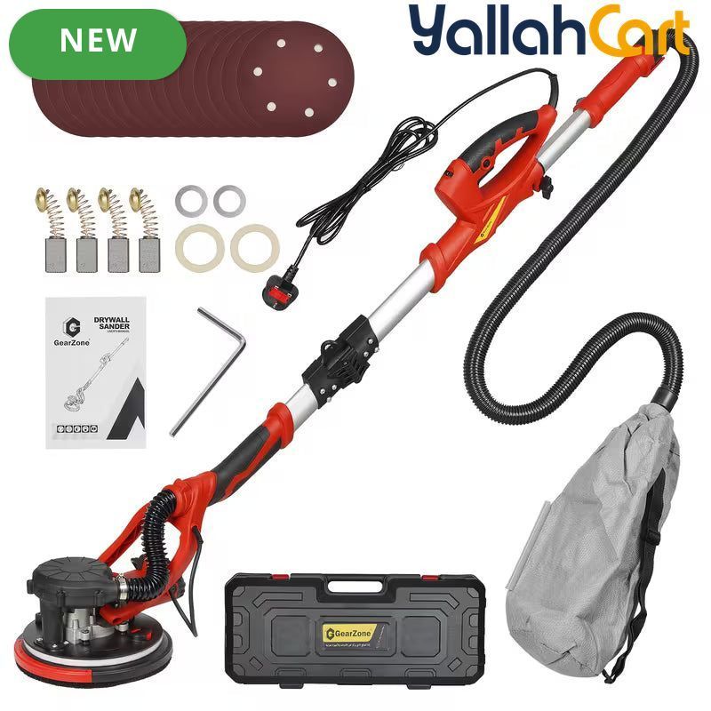 800W Drywall Sander - Red/Black, Electric Drywall Sander with Vacuum Dust Collection, LED Light, Variable Speed 800-1800RPM, Foldable & Extendable Handle, 50pcs Sandpaper Set