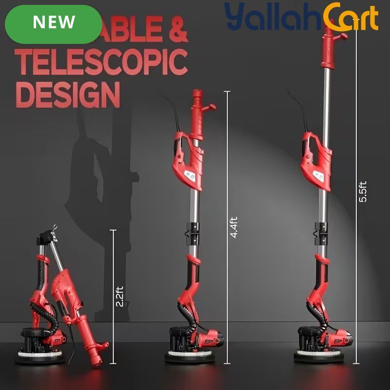 800W Drywall Sander - Red/Black, Electric Drywall Sander with Vacuum Dust Collection, LED Light, Variable Speed 800-1800RPM, Foldable & Extendable Handle, 50pcs Sandpaper Set