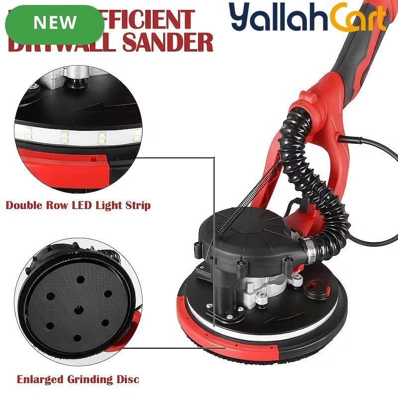 800W Drywall Sander - Red/Black, Electric Drywall Sander with Vacuum Dust Collection, LED Light, Variable Speed 800-1800RPM, Foldable & Extendable Handle, 50pcs Sandpaper Set