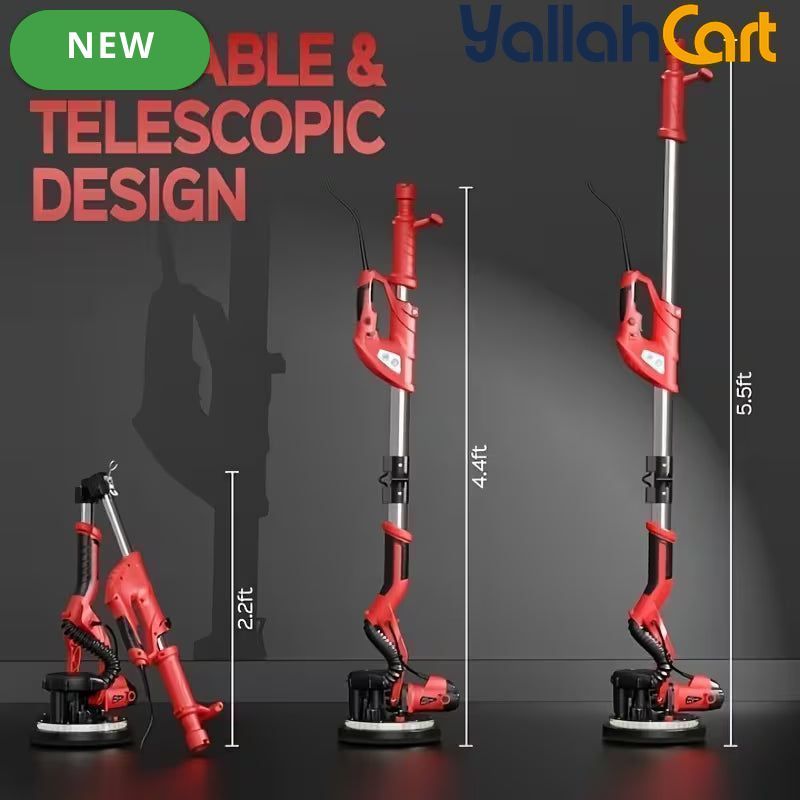 800W Drywall Sander - Red/Black, Electric Drywall Sander with Vacuum Dust Collection, LED Light, Variable Speed 800-1800RPM, Foldable & Extendable Handle, 50pcs Sandpaper Set