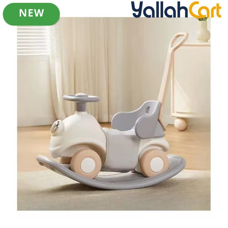 3-in-1 Rocking Horse Ride-On Toy - Brown Convertible Push Car, Rocker & Balance Board with Music, Foot-Kick Ride-On Toy for Toddlers Ages 1-5, Baby Boys & Girls, 70x32.5x51cm