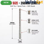 10mm x 260mm SDS Plus Hammer Drill Bit - Steel, Carbide Tip Rotary Hammer Drill Bit, Spiral Flute Masonry Drill Bit for Concrete, Brick, Block & Stone, Construction & DIY Drilling Tool