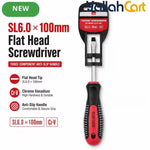 SL6.0 x 100mm Slotted Screwdriver - Black/Red, Long Shaft Flat Head Screwdriver, Anti-Slip Grip Handle, Steel Shaft, Hand Tool for DIY, Home Repair, Furniture Assembly, Cabinets & Workshop Use