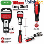 SL6.0 x 100mm Slotted Screwdriver - Black/Red, Long Shaft Flat Head Screwdriver, Anti-Slip Grip Handle, Steel Shaft, Hand Tool for DIY, Home Repair, Furniture Assembly, Cabinets & Workshop Use