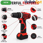 Cordless Drill Driver Kit - Black, 2 Rechargeable Batteries, 10mm Keyless Chuck, Adjustable Torque, Dual Speed, LED Work Light, Battery Indicator, Drill & Screwdriver Bits, Charger And Carry Case