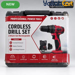 Cordless Drill Driver Kit - Black, 2 Rechargeable Batteries, 10mm Keyless Chuck, Adjustable Torque, Dual Speed, LED Work Light, Battery Indicator, Drill & Screwdriver Bits, Charger And Carry Case