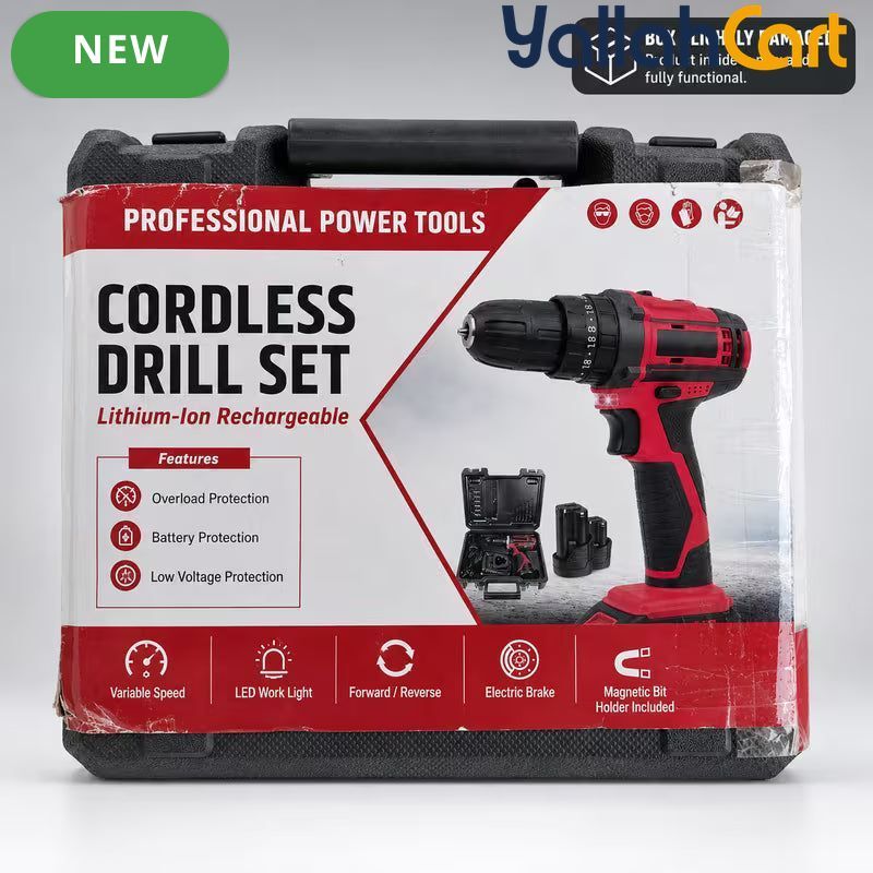Cordless Drill Driver Kit - Black, 2 Rechargeable Batteries, 10mm Keyless Chuck, Adjustable Torque, Dual Speed, LED Work Light, Battery Indicator, Drill & Screwdriver Bits, Charger And Carry Case