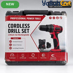 Cordless Drill Driver Kit - Black, 2 Rechargeable Batteries, 10mm Keyless Chuck, Adjustable Torque, Dual Speed, LED Work Light, Battery Indicator, Drill & Screwdriver Bits, Charger And Carry Case