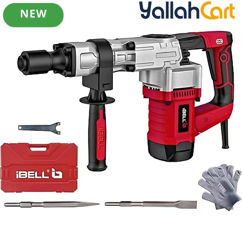 Ibell DH20-30 Demolition Hammer - Red/Black, 1300W Motor, 6.2Kg Heavy Duty Rotary Hammer, 3700BPM, 16J Impact Energy, 17mm Hex Chuck, Vibration Control Knob, Demolition Tool with Storage Box