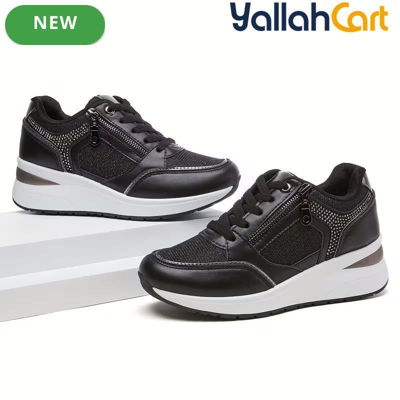 Desai Women's Lightweight Sports Sneakers – Breathable Rhinestone Zipper Running Shoes