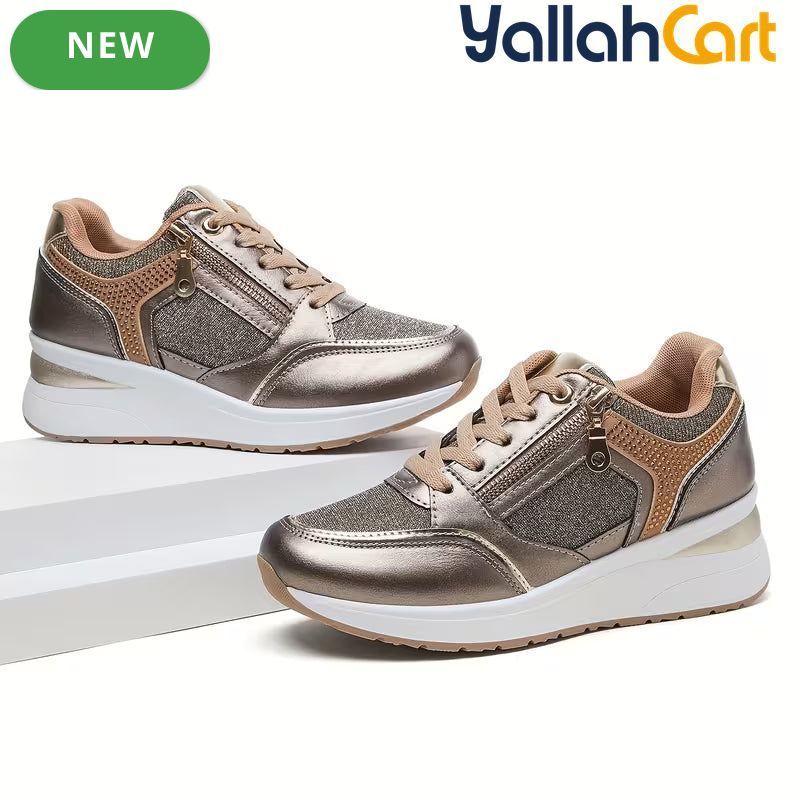 Desai Women's Lightweight Sports Sneakers – Breathable Rhinestone Zipper Running Shoes
