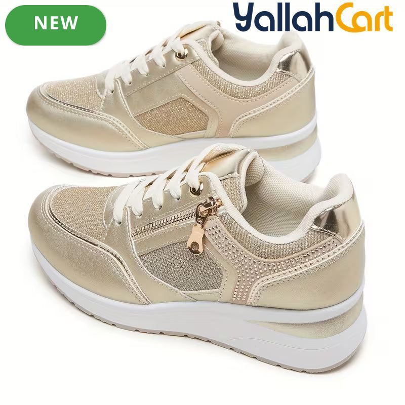 Desai Women's Lightweight Sports Sneakers – Breathable Rhinestone Zipper Running Shoes