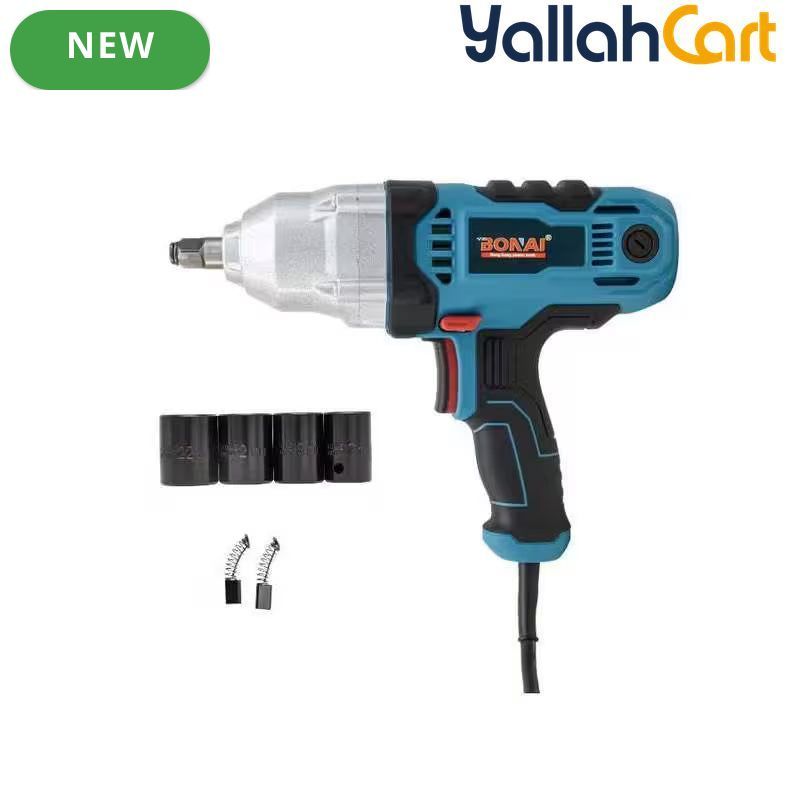 Electric Impact Wrench - Black, BONAI BN-GW5-500 1500W Heavy-Duty Impact Wrench, 500Nm Reverse Torque, 100Nm Forward Torque, 3600RPM, 5200BPM, Dual Direction, 4pcs Socket Set, 220-240V