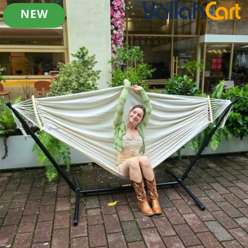2-Person Double Hammock with Steel Stand – 220 × 150cm