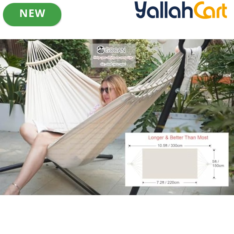 2-Person Double Hammock with Steel Stand – 220 × 150cm