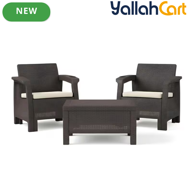 2-Seater Outdoor Sofa Set with Cushions & Coffee Table