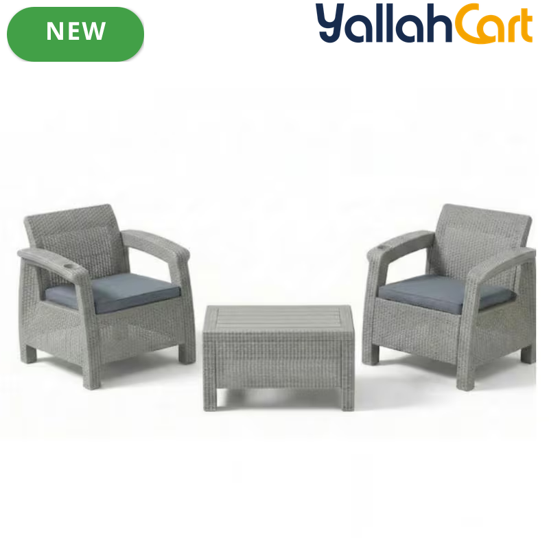 2-Seater Outdoor Sofa Set with Cushions & Coffee Table