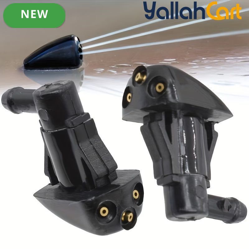 2 Pieces Black Car Windshield Wiper Washer Nozzles Three-Hole Design
