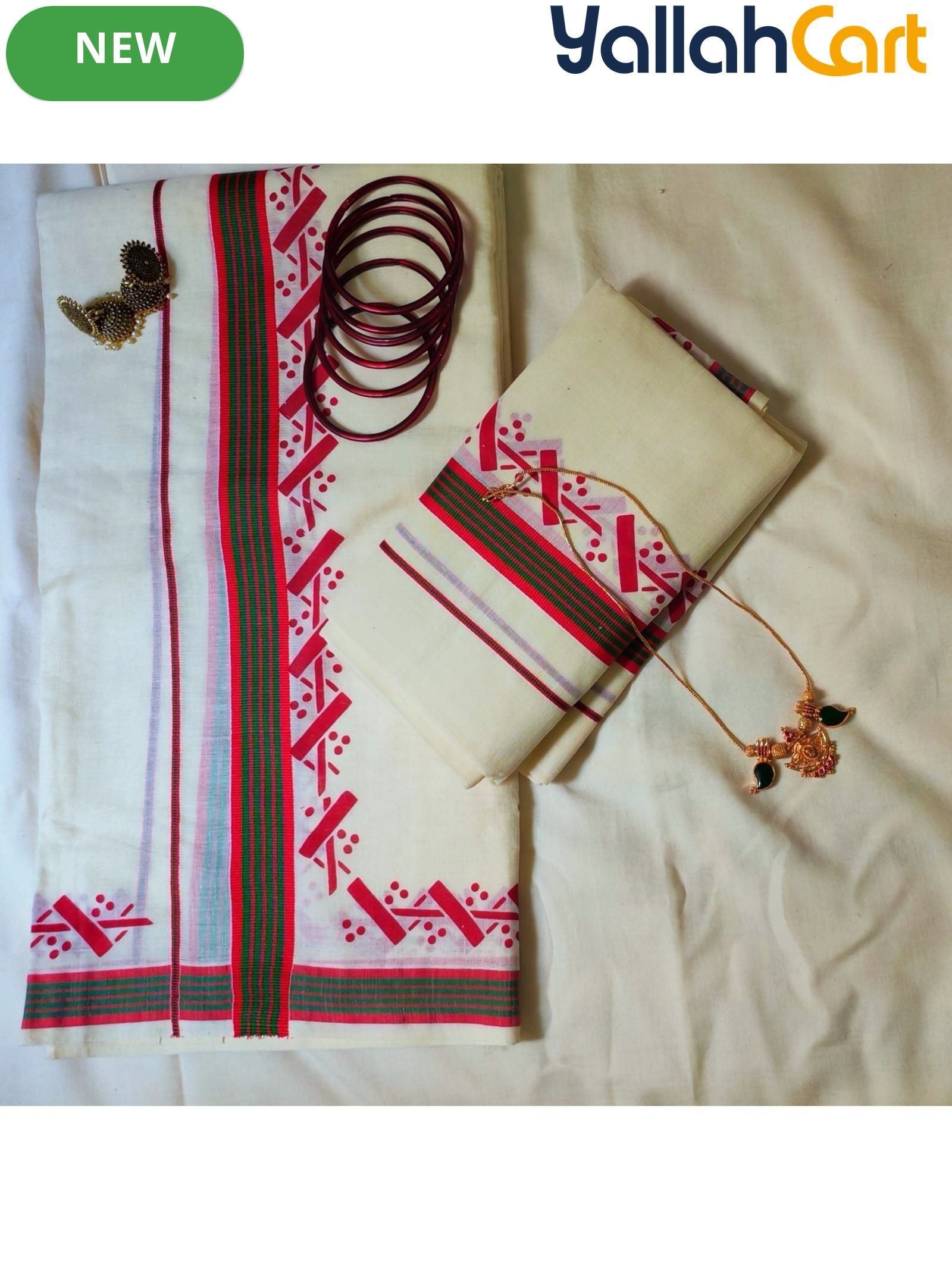 New World Men’s Kerala Traditional Festive Attire – Pure Cotton Onam & Vishu Kasavu Set