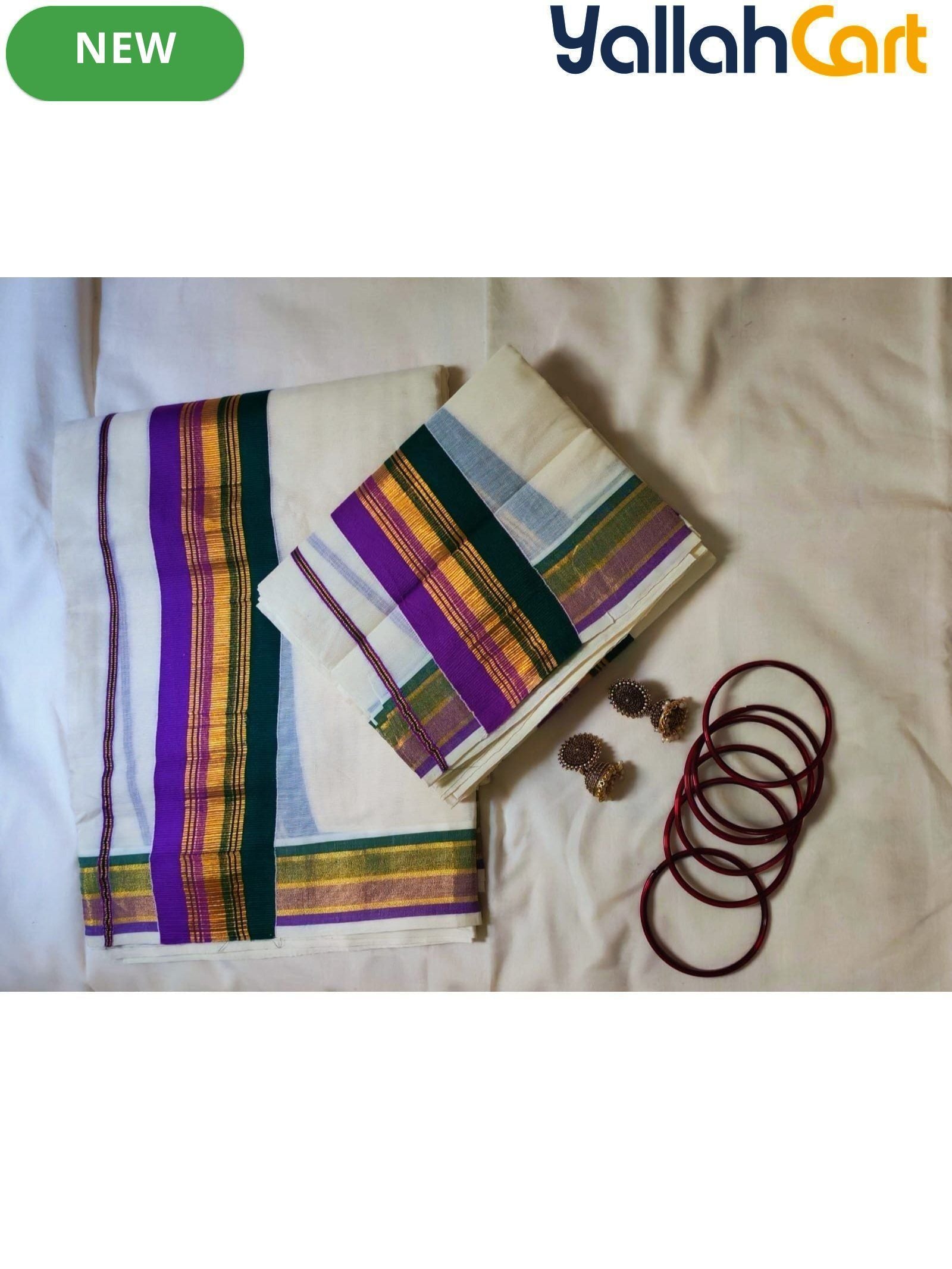 New World Men’s Kerala Traditional Festive Attire – Pure Cotton Onam & Vishu Kasavu Set