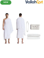 Men’s Traditional Ihram Prayer Shawl Set – 2-Piece Cotton Pilgrimage Towel with Storage Bag & Pins (Eid Edition)