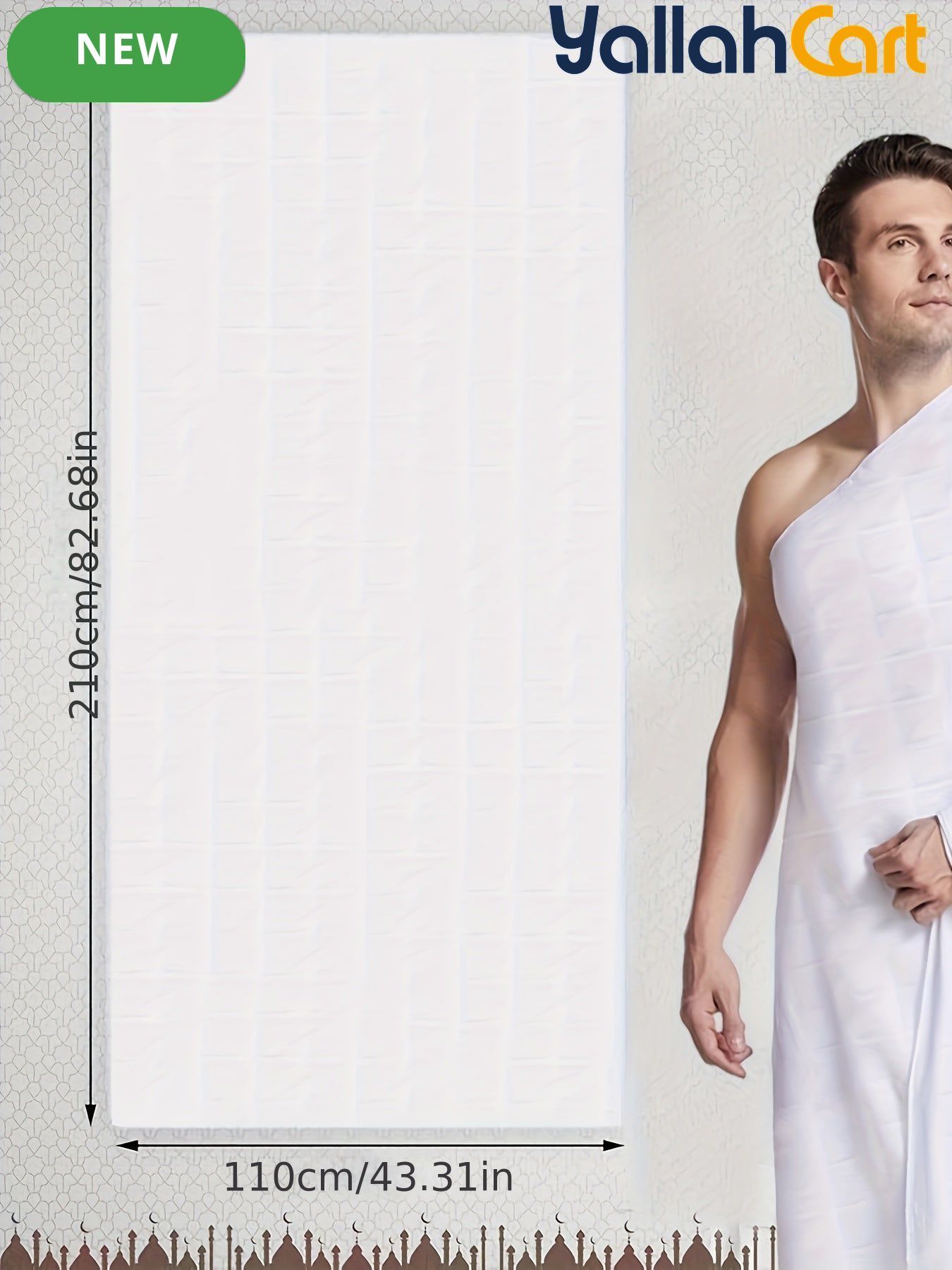 Men’s Traditional Ihram Prayer Shawl Set – 2-Piece Cotton Pilgrimage Towel with Storage Bag & Pins (Eid Edition)