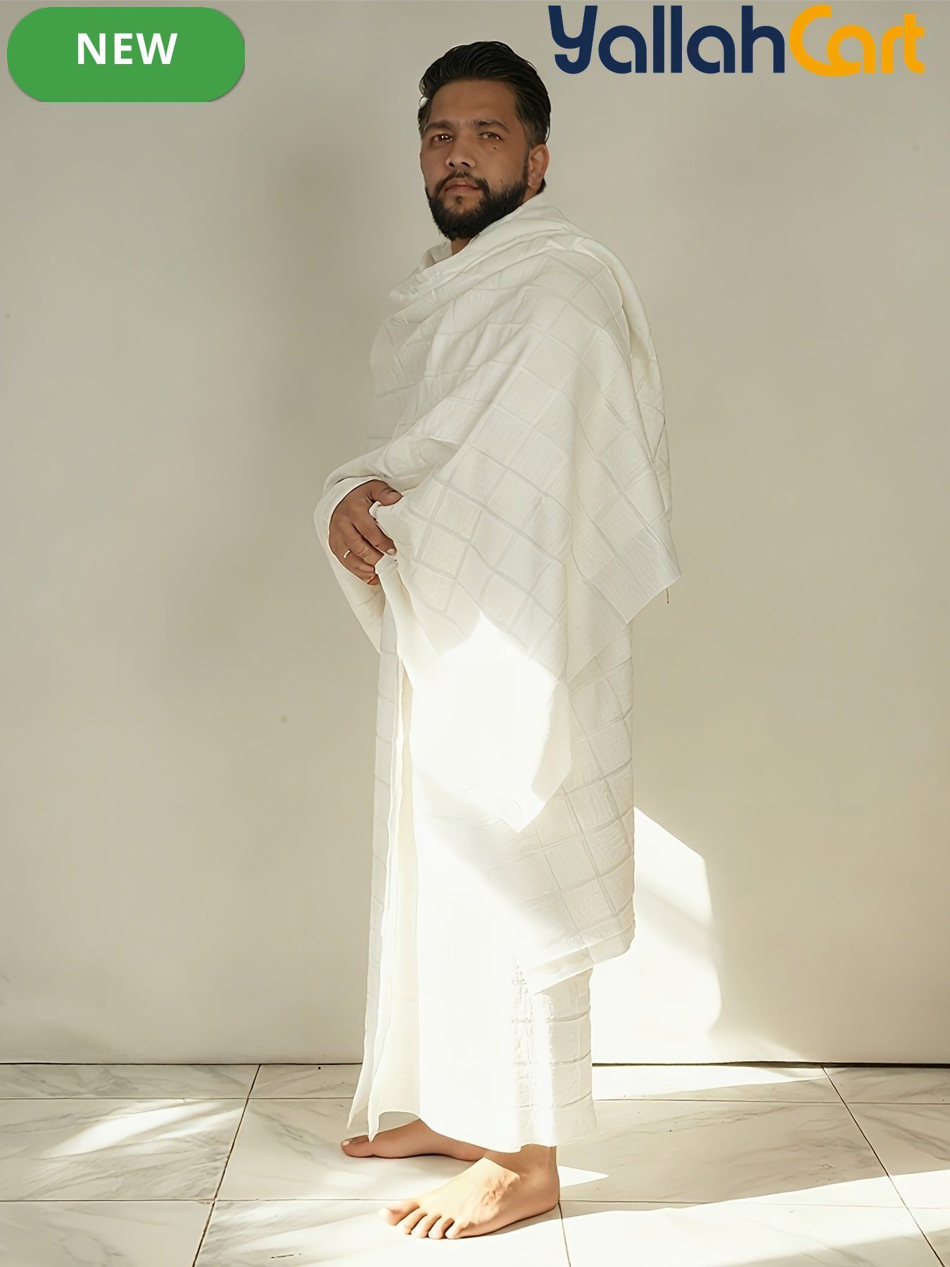 Men’s Traditional Ihram Prayer Shawl Set – 2-Piece Cotton Pilgrimage Towel with Storage Bag & Pins (Eid Edition)