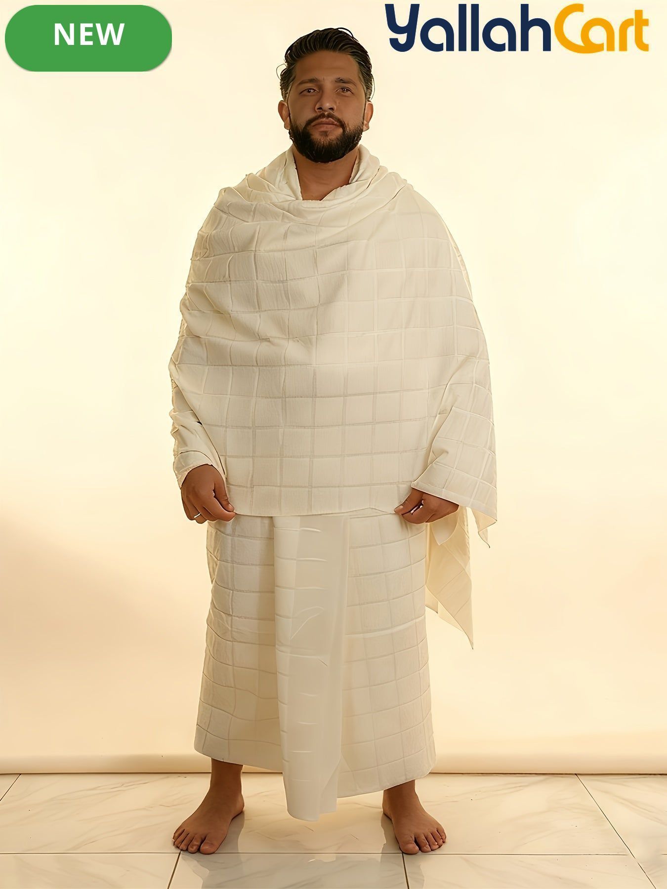 Men’s Traditional Ihram Prayer Shawl Set – 2-Piece Cotton Pilgrimage Towel with Storage Bag & Pins (Eid Edition)