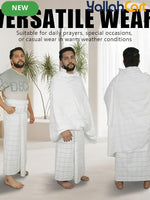 Men’s Ihram Prayer Cloth Set – Breathable Hajj & Umrah Towels with Built-in Bag & Pins