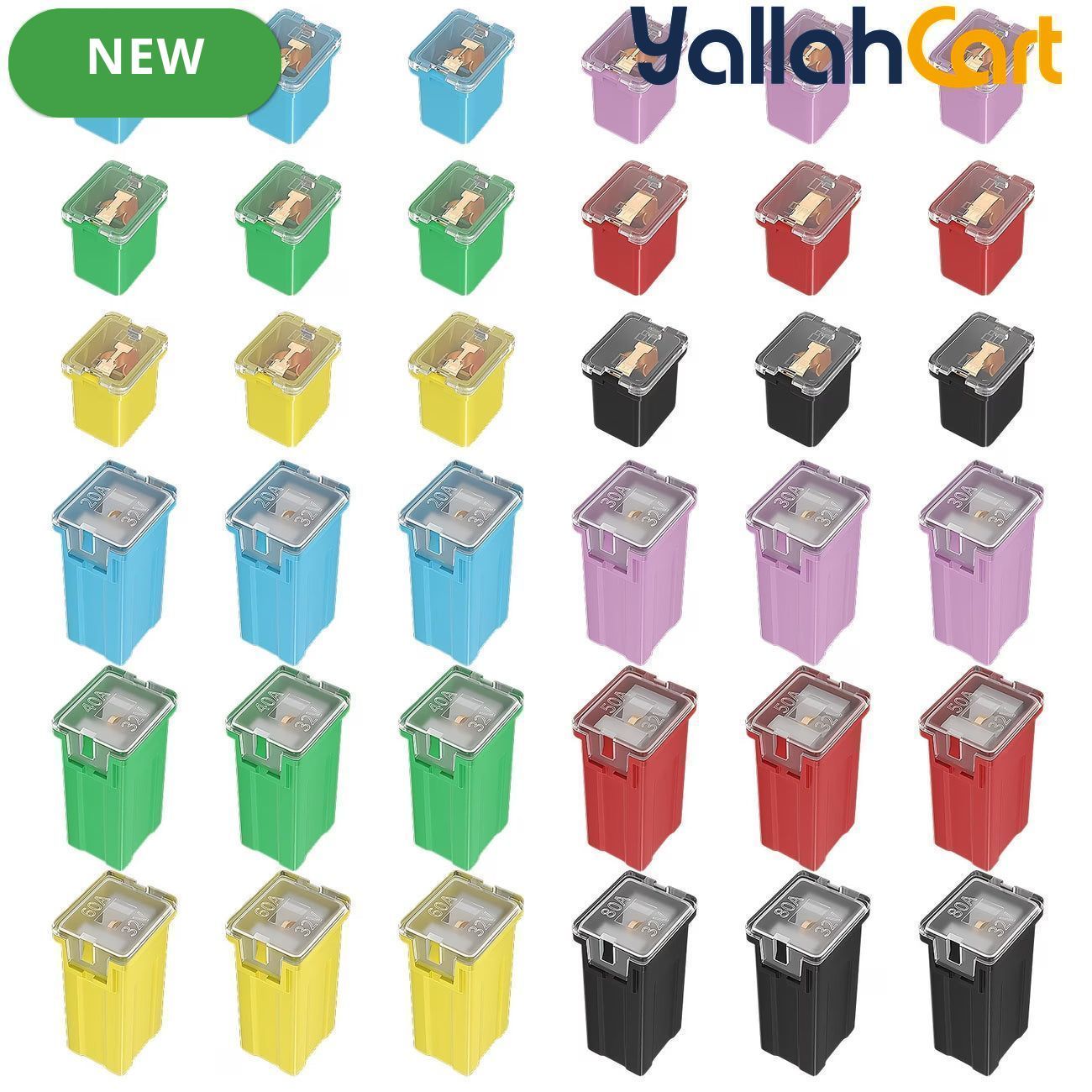 36 Pieces J-Case Automotive Fuse Assortment 20A-80A Tall Standard Low Profile