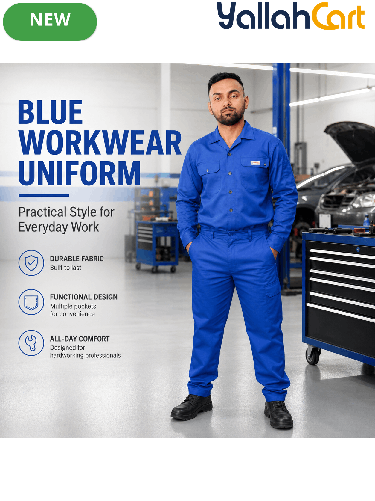 Men’s Blue Work Coverall XXL – Long Sleeve Heavy-Duty Workwear Uniform & Protective Boiler Suit