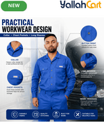 Men’s Blue Work Coverall XXL – Long Sleeve Heavy-Duty Workwear Uniform & Protective Boiler Suit