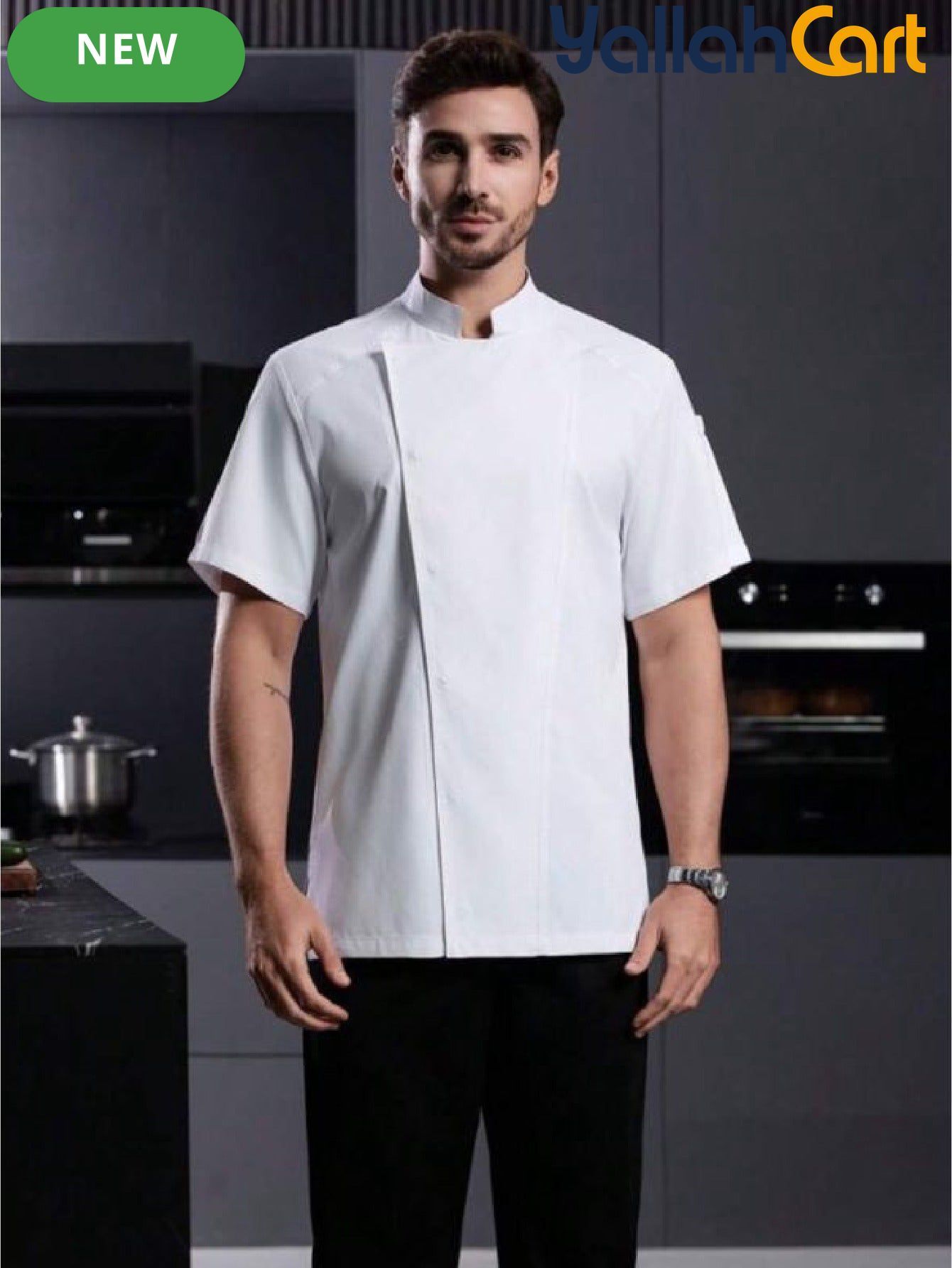 Unisex Short-Sleeve Chef Jacket – Breathable Mesh Back Uniform with Utility Pocket Design