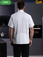 Unisex Short-Sleeve Chef Jacket – Breathable Mesh Back Uniform with Utility Pocket Design