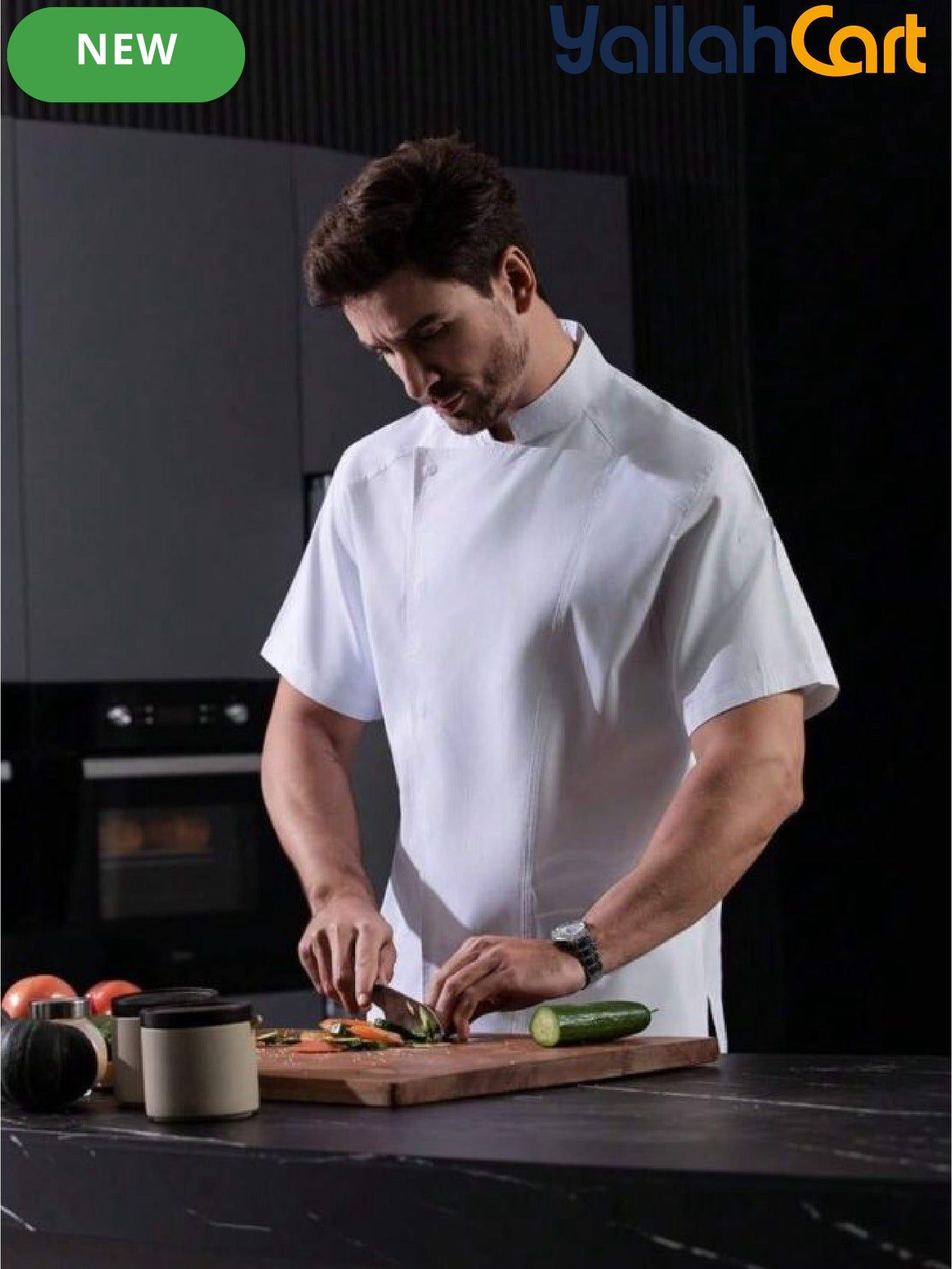 Unisex Short-Sleeve Chef Jacket – Breathable Mesh Back Uniform with Utility Pocket Design