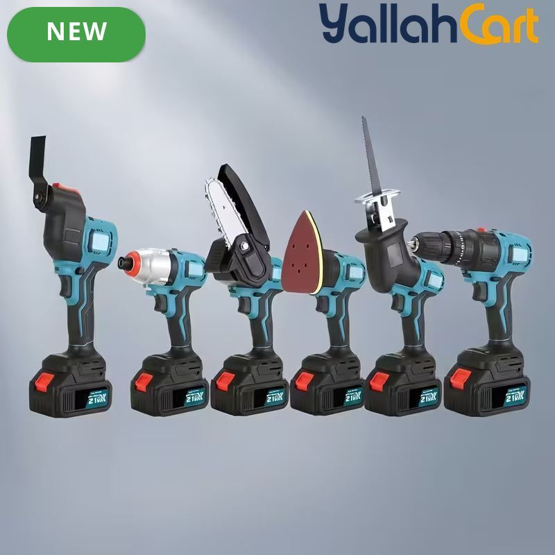 All-in-One Brushless Cordless Power Tool Combo Kit - Blue, 21V 4.0Ah Lithium-Ion Battery, Multi-Functional Woodworking Power Tools, Storage Tool Box, Home DIY & Garden Maintenance Set