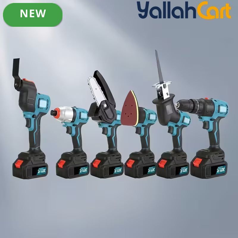 All-in-One Brushless Cordless Power Tool Combo Kit - Blue, 21V 4.0Ah Lithium-Ion Battery, Multi-Functional Woodworking Power Tools, Storage Tool Box, Home DIY & Garden Maintenance Set