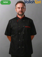 Men’s Short-Sleeve Double-Breasted Chef Jacket in Black (Size: AE XXS) – Breathable Kitchen & Restaurant Uniform
