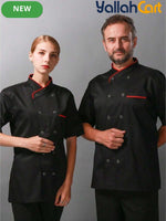 Men’s Short-Sleeve Double-Breasted Chef Jacket in Black (Size: AE XXS) – Breathable Kitchen & Restaurant Uniform