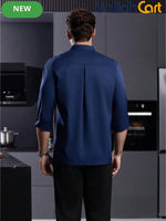 Men’s Blue Long-Sleeve Chef Uniform in Blue (Size: AE XXS) – Professional Luxury Hotel & Restaurant Culinary Jacket