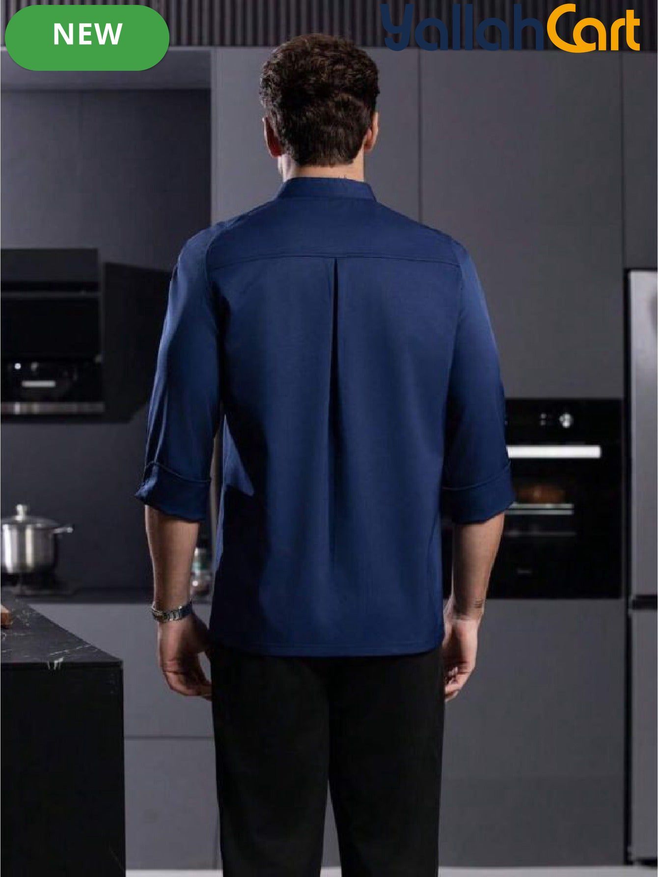 Men’s Blue Long-Sleeve Chef Uniform in Blue (Size: AE XXS) – Professional Luxury Hotel & Restaurant Culinary Jacket