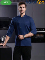 Men’s Blue Long-Sleeve Chef Uniform in Blue (Size: AE XXS) – Professional Luxury Hotel & Restaurant Culinary Jacket