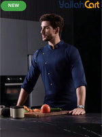 Men’s Blue Long-Sleeve Chef Uniform in Blue (Size: AE XXS) – Professional Luxury Hotel & Restaurant Culinary Jacket