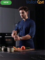Men’s Blue Long-Sleeve Chef Uniform in Blue (Size: AE XXS) – Professional Luxury Hotel & Restaurant Culinary Jacket