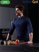 Men’s Blue Long-Sleeve Chef Uniform in Blue (Size: AE XXS) – Professional Luxury Hotel & Restaurant Culinary Jacket