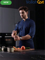 Men’s Blue Long-Sleeve Chef Uniform in Blue (Size: AE XXS) – Professional Luxury Hotel & Restaurant Culinary Jacket