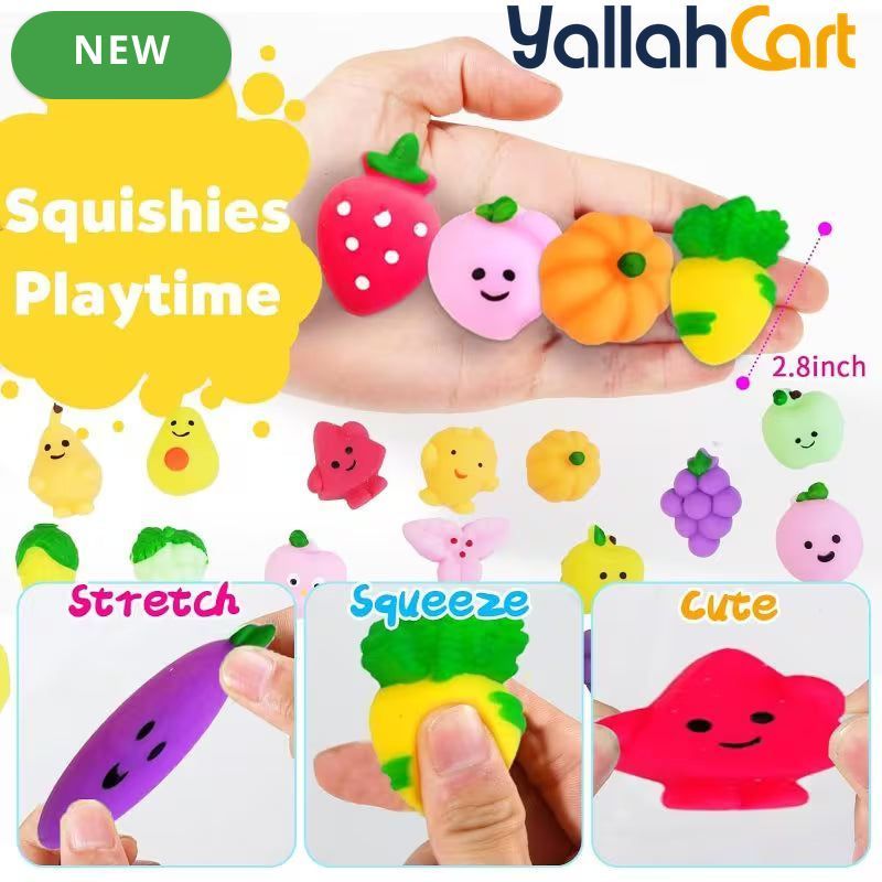 100PCS Fruit Color Kawaii Mochi Squishies Set – Cute Mini Fidget Toys for Stress Relief, Classroom Rewards, Birthday Party Favors & Kids Gift Bags