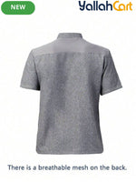 Men’s Short-Sleeve Breathable Gray Chef Jacket in Grey (Size: AE XXS) – Neck Button-Front Summer Mesh Uniform